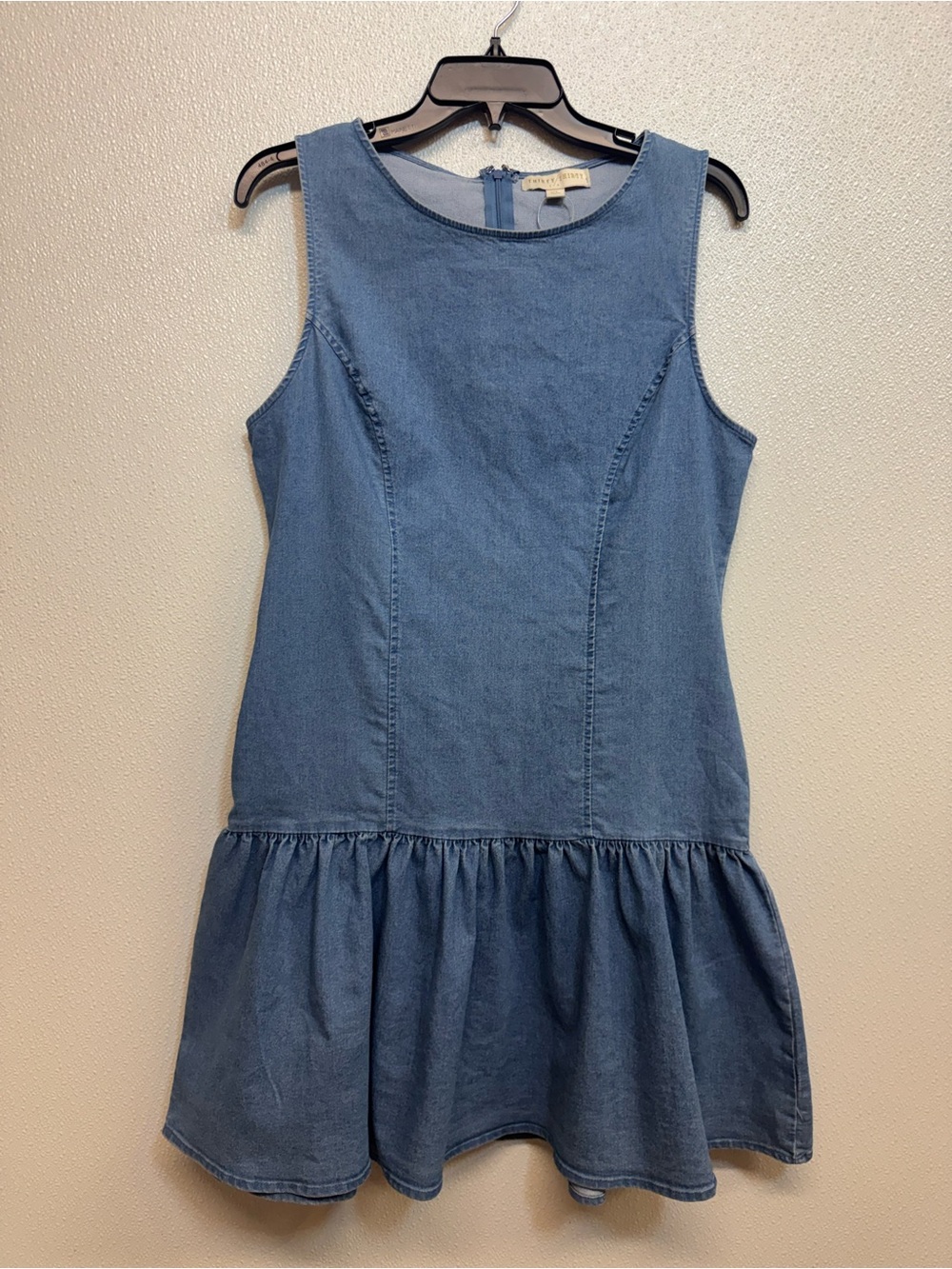 Sleeveless Blue Denim Mini Dress with Ruffle Hem Sz XL (E-21)